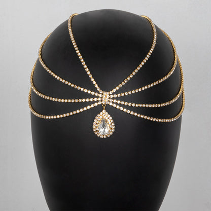 Adiffu Boho Chic Water Drop Sparkling Rhindiamonds Bridal Hair Chain