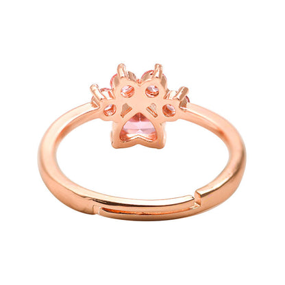 Adiffu Cute Cat Paw Cat Footprint Opening Adjustable Ring