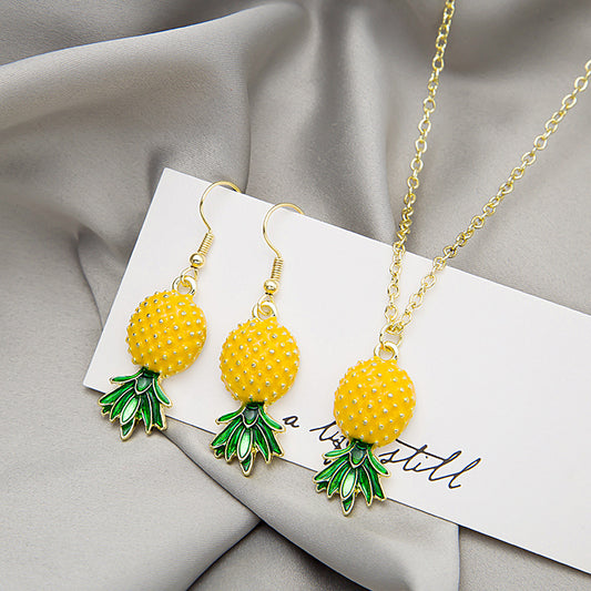 Adiffu Fresh Fruit Pineapple Earrings Necklace Set