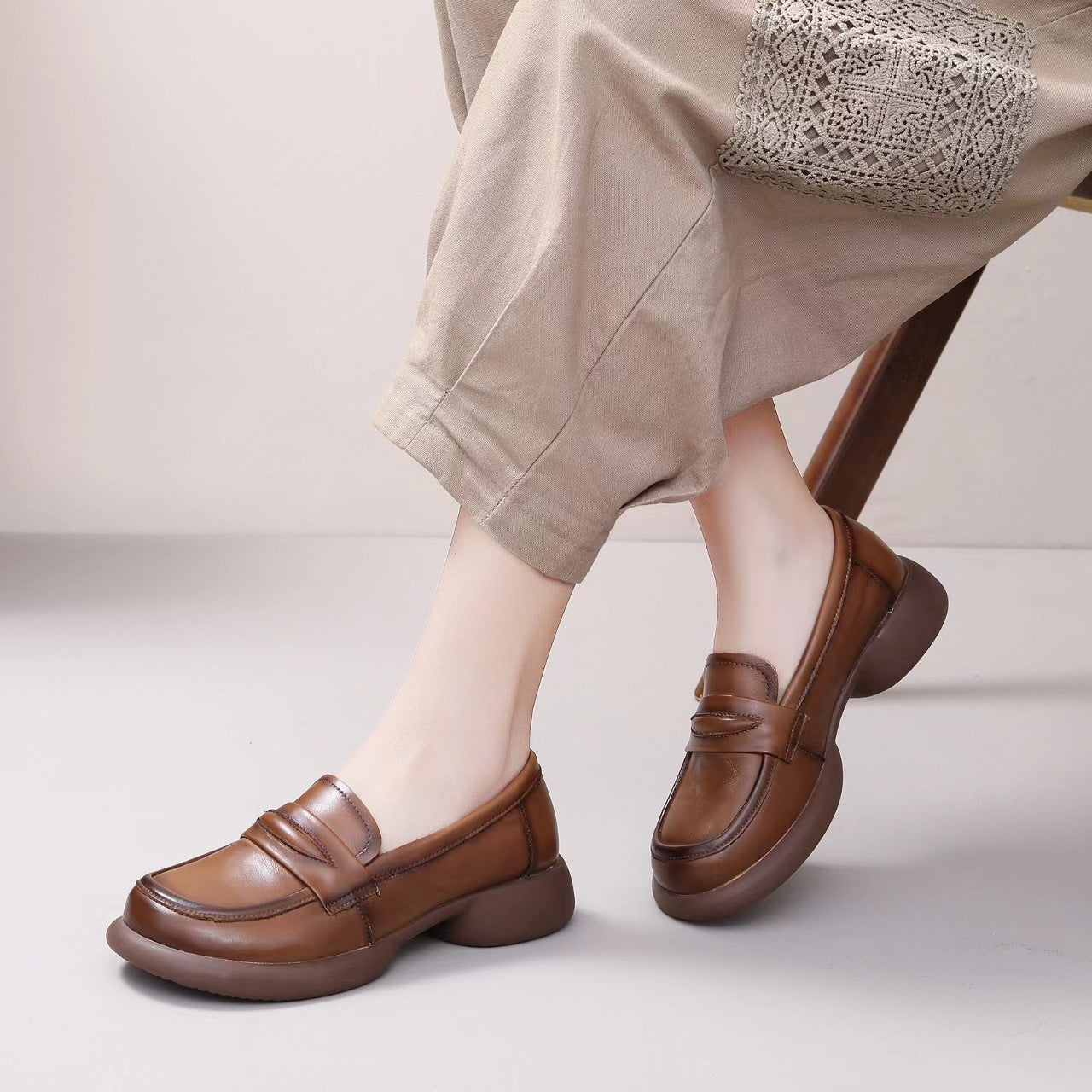 Adiffu Comfortable Round Toe Leather Loafers