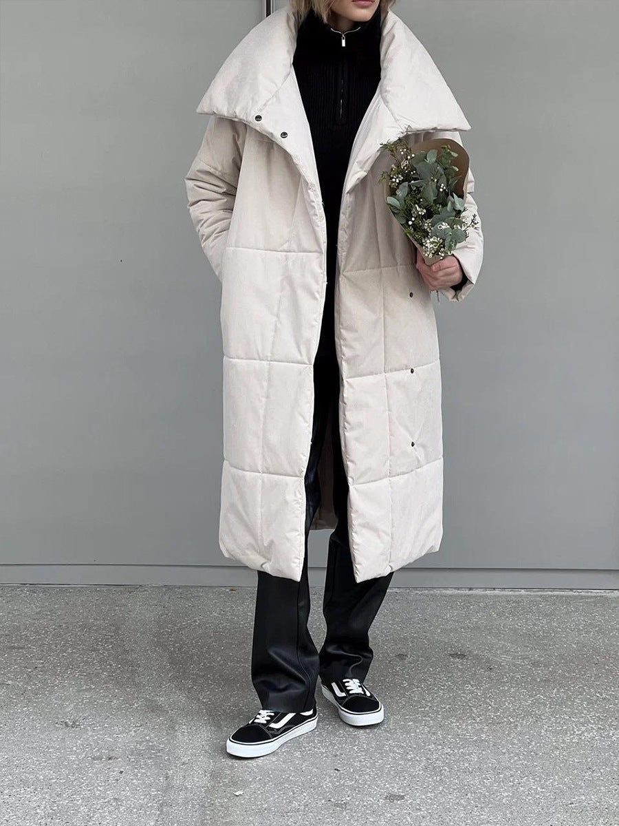 Adiffu Loose Casual Warm Long Stand-up Collar Cotton-padded Jacket