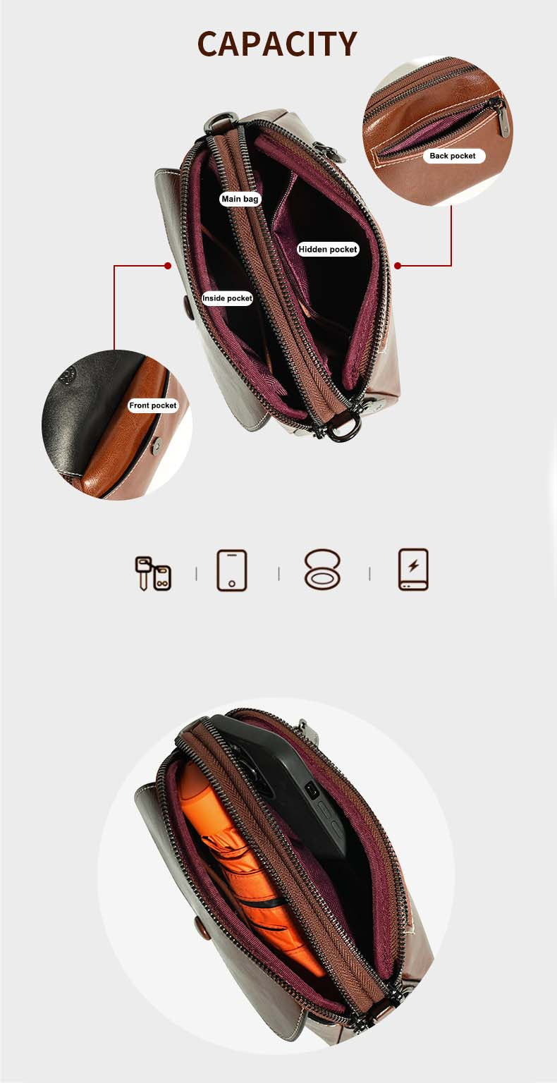 Adiffu Multi-compartment Genuine Leather Women's Mobile Phone Bag