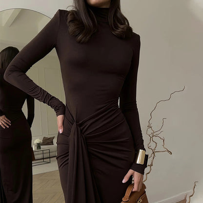Adiffu Stylish Lace-up Slim Dress With High Slit