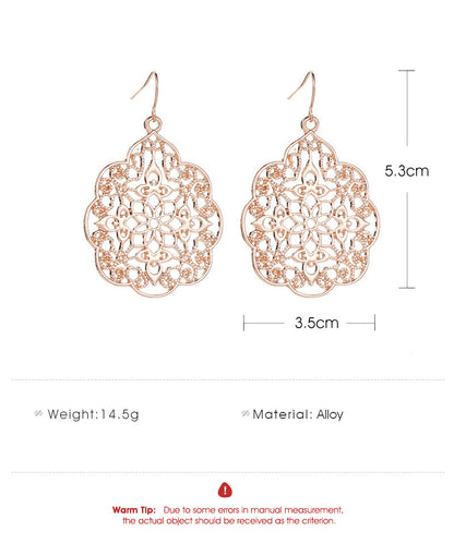 Adiffu Fashionable Palace Plaid Hollow Earrings