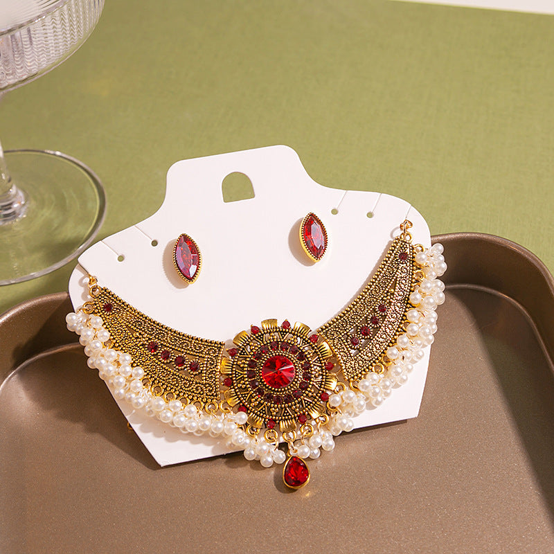 Adiffu Vintage U-shaped Earrings Necklace Set