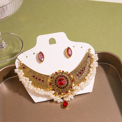 Adiffu Vintage U-shaped Earrings Necklace Set