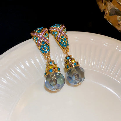 Adiffu Rhinestone Set Trapezoidal Drop Tassel Earrings