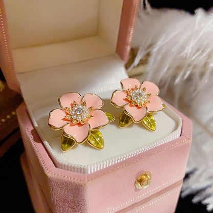 Fresh Sweet Pink Dripping Pearl Flower Stud Earrings
