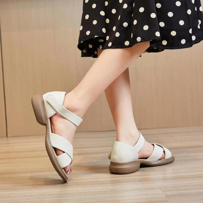 Leather Woven Overhead Roman Sandals For Women
