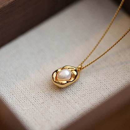 Adiffu Brass-plated 18K Gold French Style Pearl Pendant Necklace
