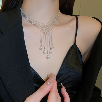 Trendy Prismatic Artificial Pearl Fringe Multilayer Necklace