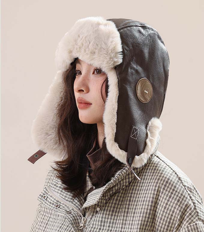 Adiffu Vintage Leather And Fleece Flight Hat
