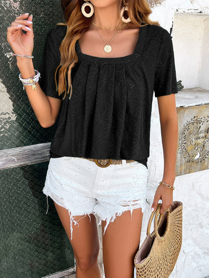 Adiffu Knitted Short-sleeved Top-Black