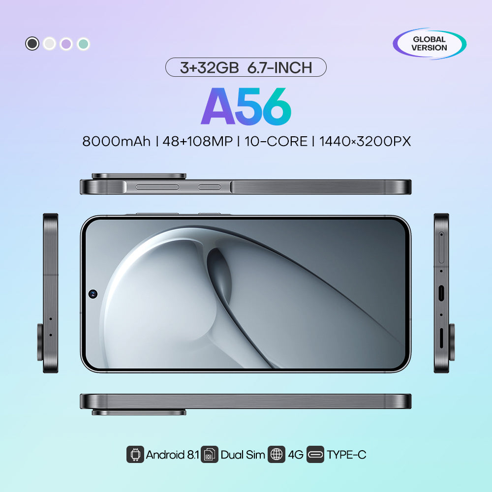 4G network new popular wireless charging A56 phone 3+32GB 6.75-inch Android smartphone