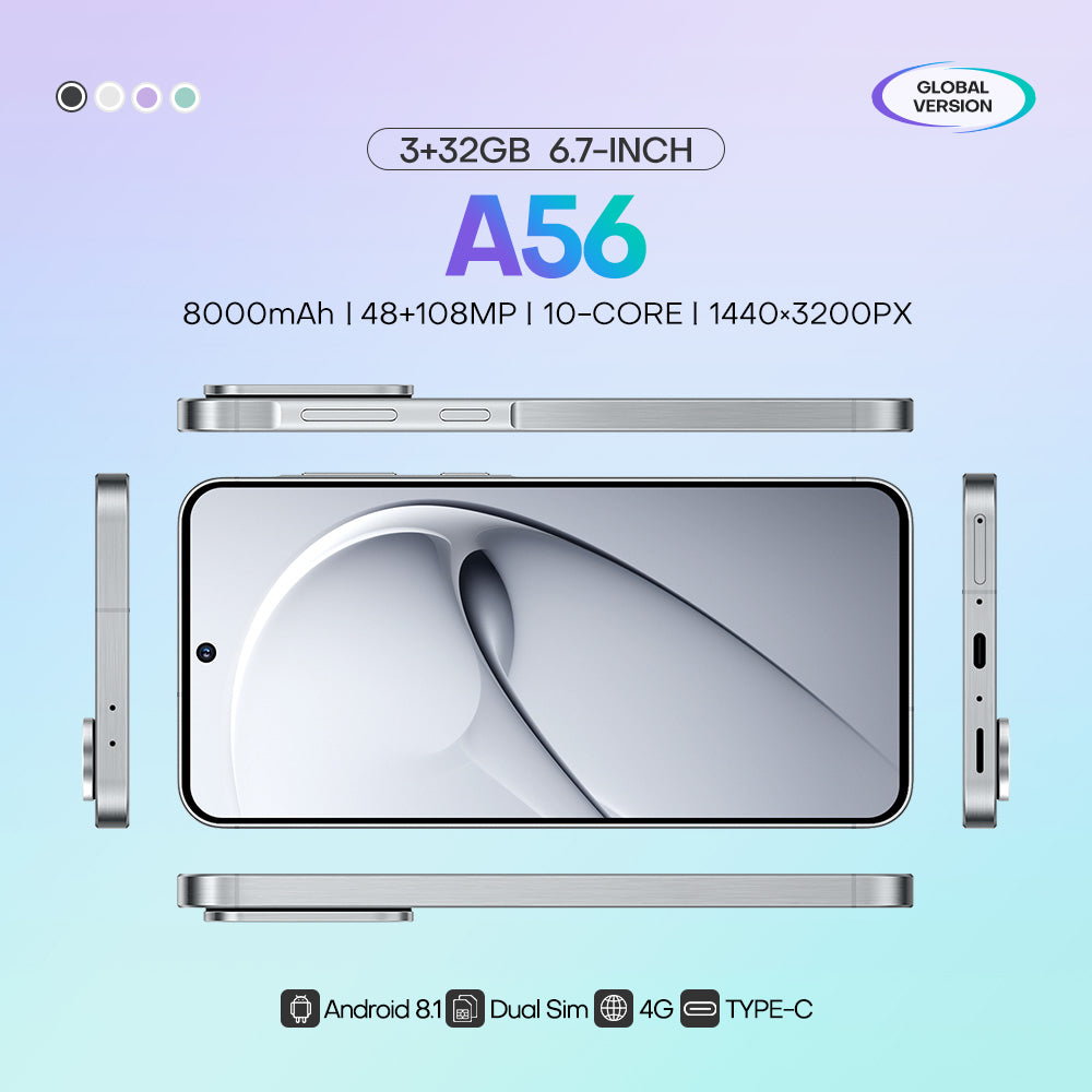 4G network new popular wireless charging A56 phone 3+32GB 6.75-inch Android smartphone