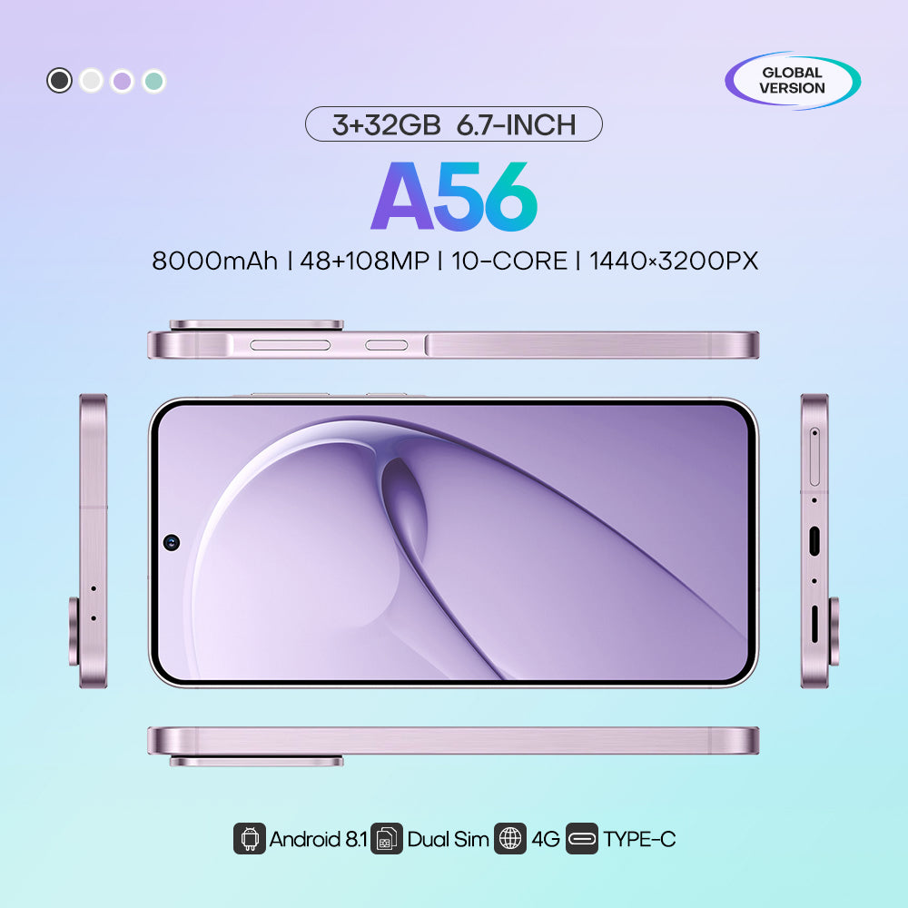 4G network new popular wireless charging A56 phone 3+32GB 6.75-inch Android smartphone