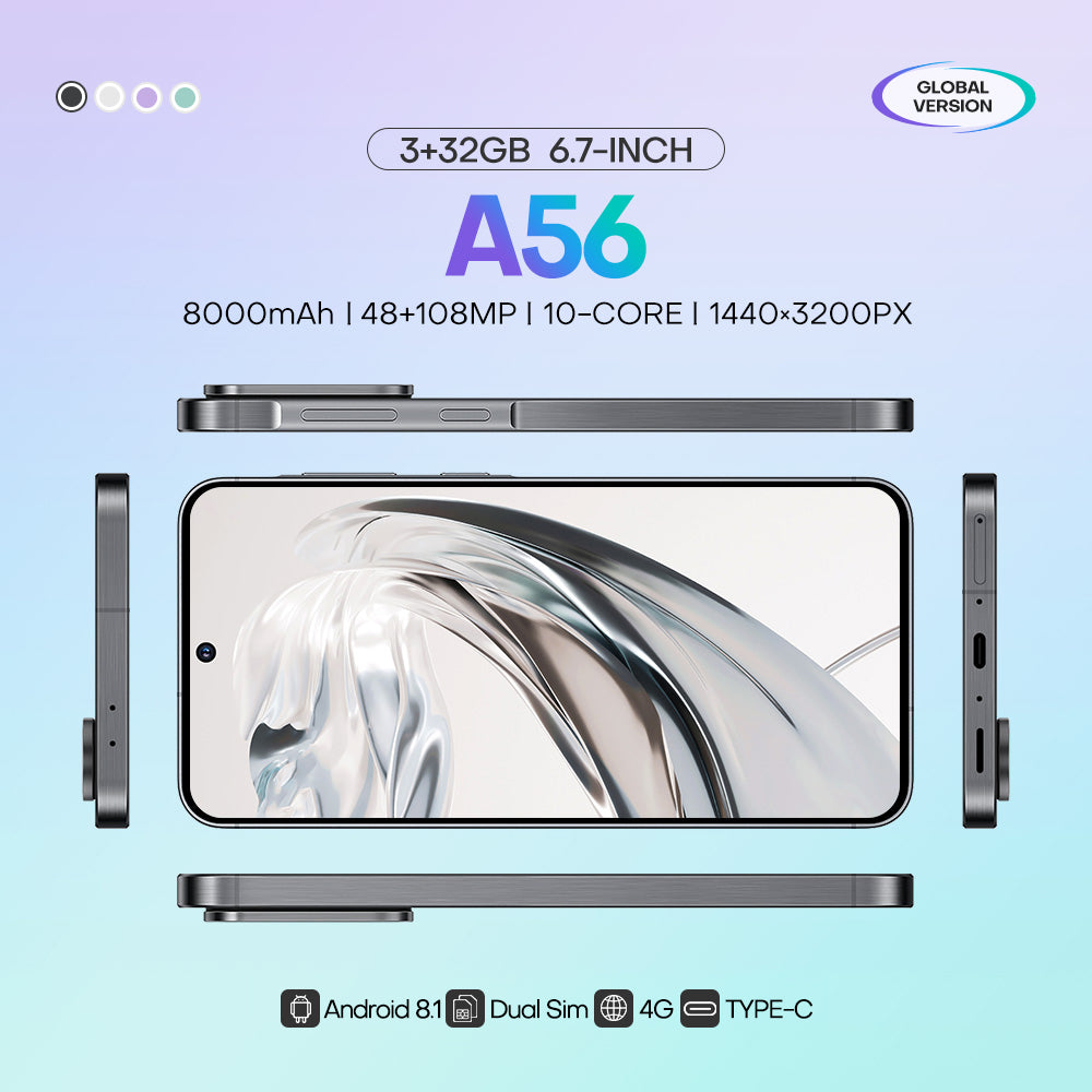 4G network new popular wireless charging A56 phone 3+32GB 6.75-inch Android smartphone