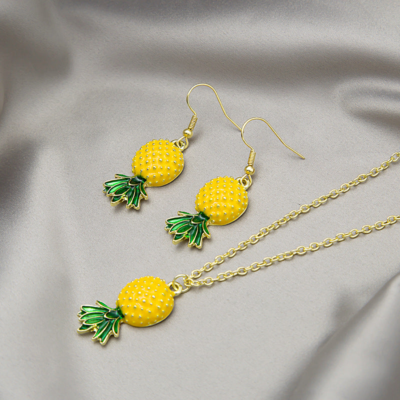 Adiffu Fresh Fruit Pineapple Earrings Necklace Set