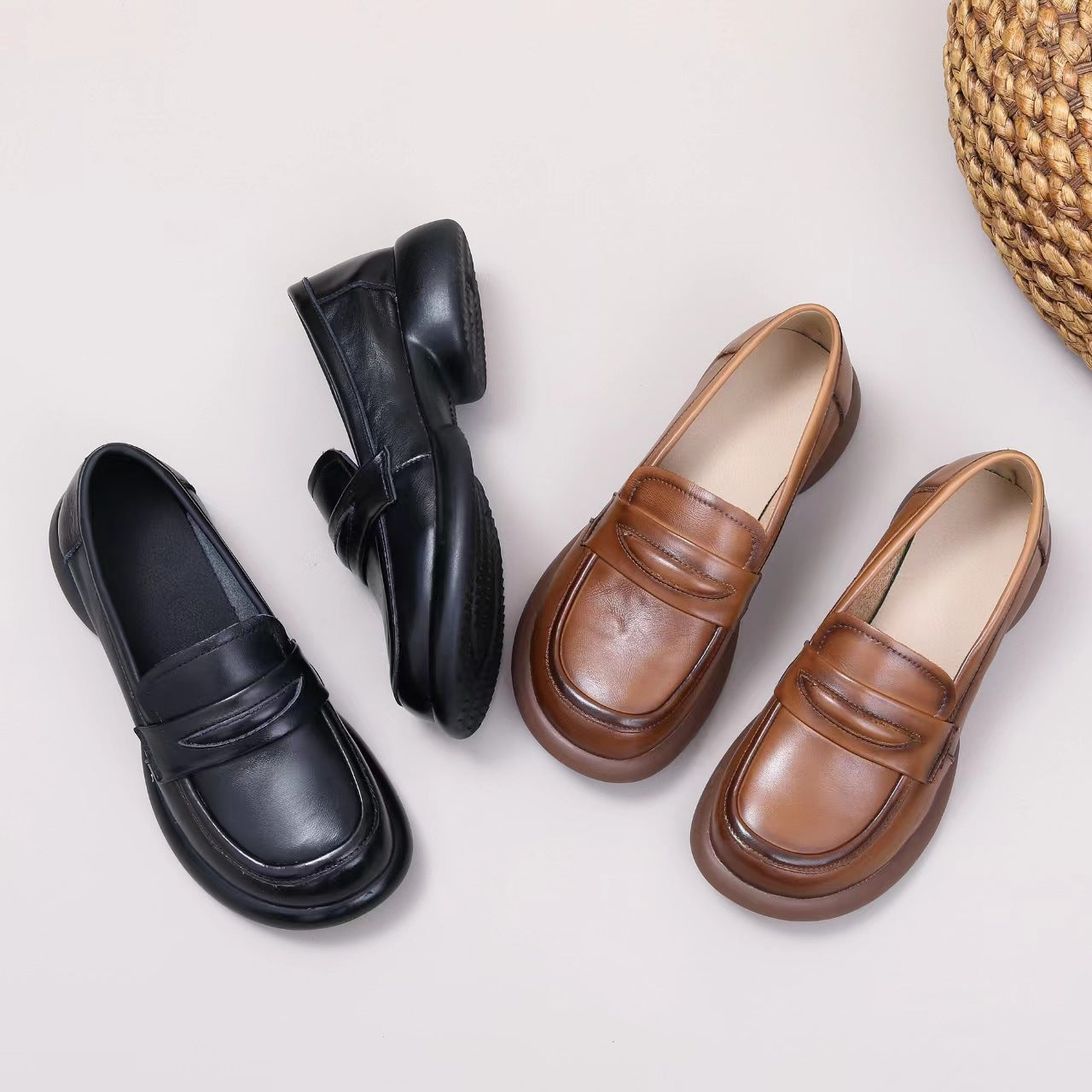 Adiffu Comfortable Round Toe Leather Loafers