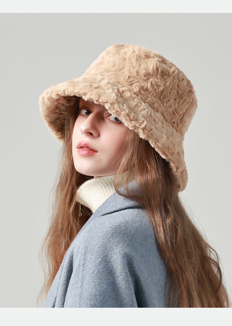 Adiffu Women's Warm Winter Bucket Hat Fluffy Hat