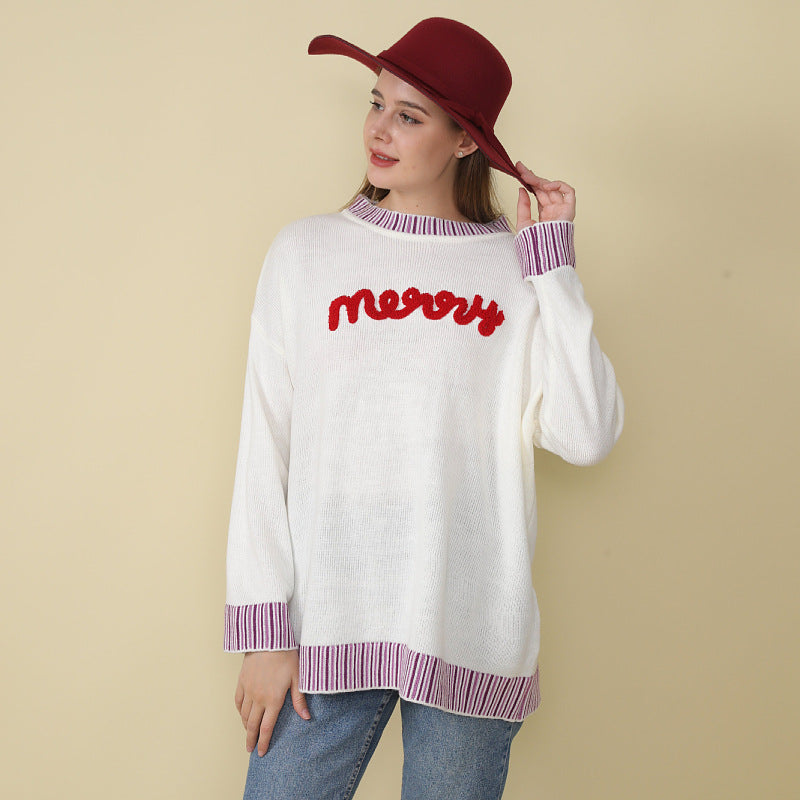 Adiffu New Long-sleeved Monogram Embroidered Sweater For Christmas