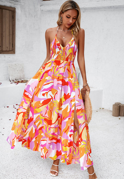 Adiffu Casual Holiday Print Strappy Dress
