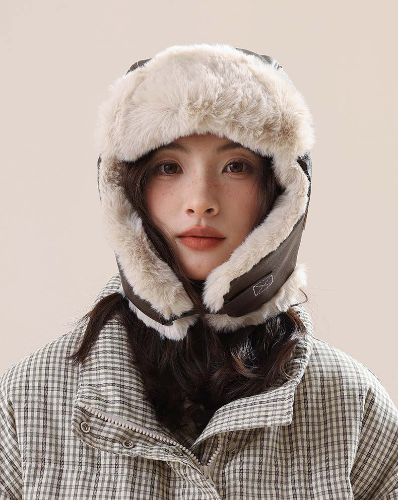 Adiffu Vintage Leather And Fleece Flight Hat