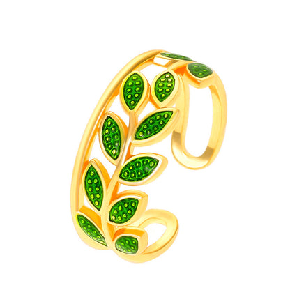 Adiffu Green Leaf Geometric Opening Ring