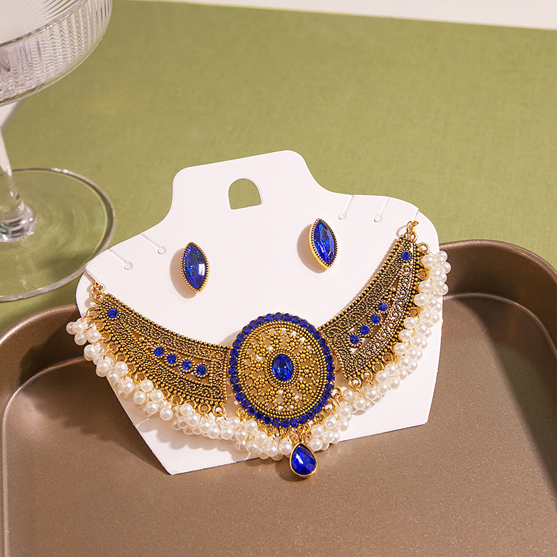 Adiffu Vintage U-shaped Earrings Necklace Set