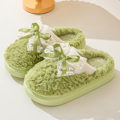 Adiffu Bow Indoor Warm Non-slip Plush Slippers