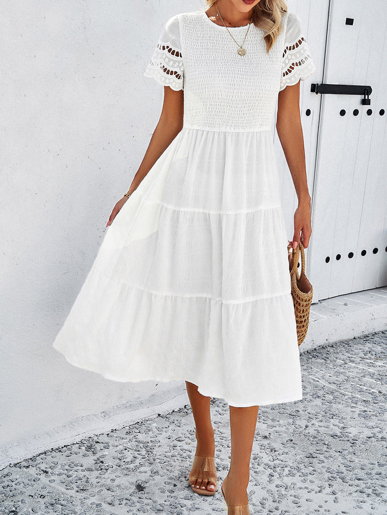 Adiffu Comfortable Hollow Short-sleeved Dress