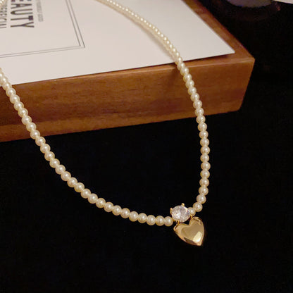 Adiffu French Vintage Metal Love Imitation Pearl Necklace