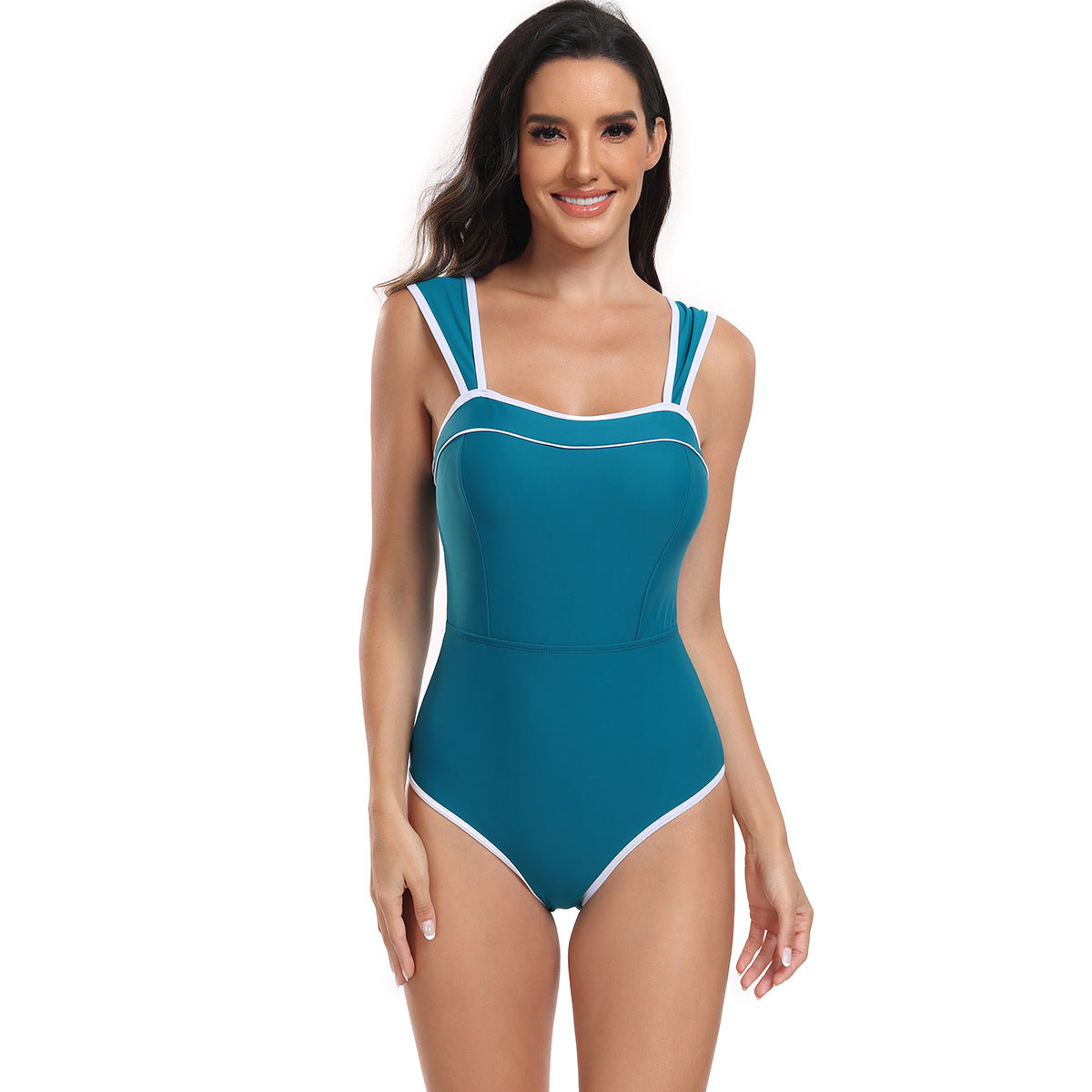 Adiffu Stylish Sexy Solid Color Sleeveless One-piece Swimsuit-Peacock Green