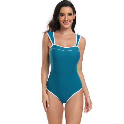 Adiffu Stylish Sexy Solid Color Sleeveless One-piece Swimsuit-Peacock Green