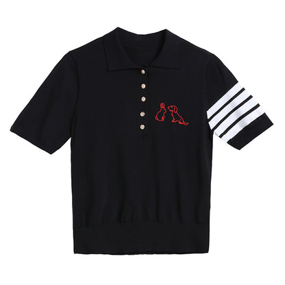 Preppy Style Lapel Short-sleeved T-shirt Knit