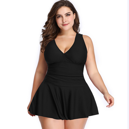 Adiffu Plus Size Pure Colour Skirt Top And  Boxer Swim Shorts