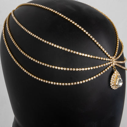 Adiffu Boho Chic Water Drop Sparkling Rhindiamonds Bridal Hair Chain