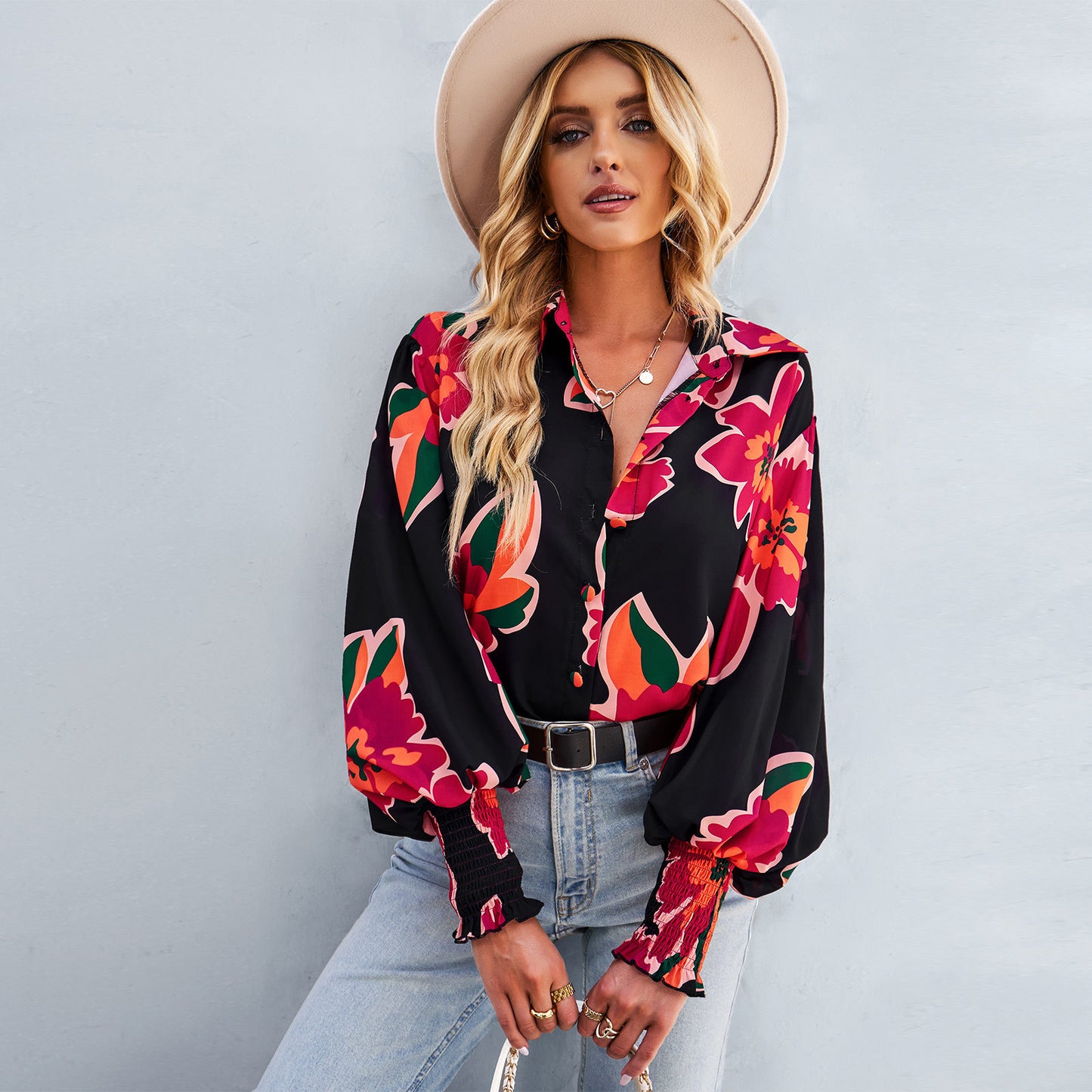 Loose Printed Long-Sleeved Shirt
