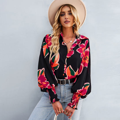 Loose Printed Long-Sleeved Shirt