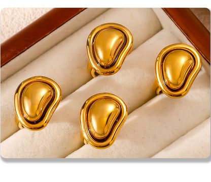 Adiffu Special Shape Gold Bean Adjustable Ring