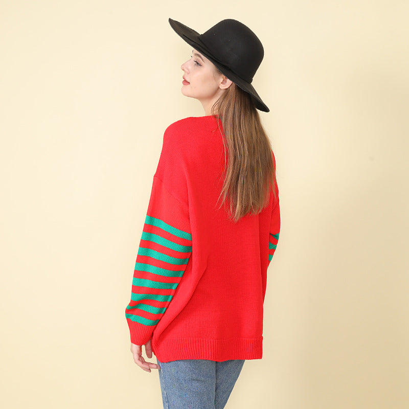 Adiffu Christmas Tree Crew Neck Pullover Knit Top