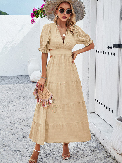 Adiffu Women's V-neck Waist Dress