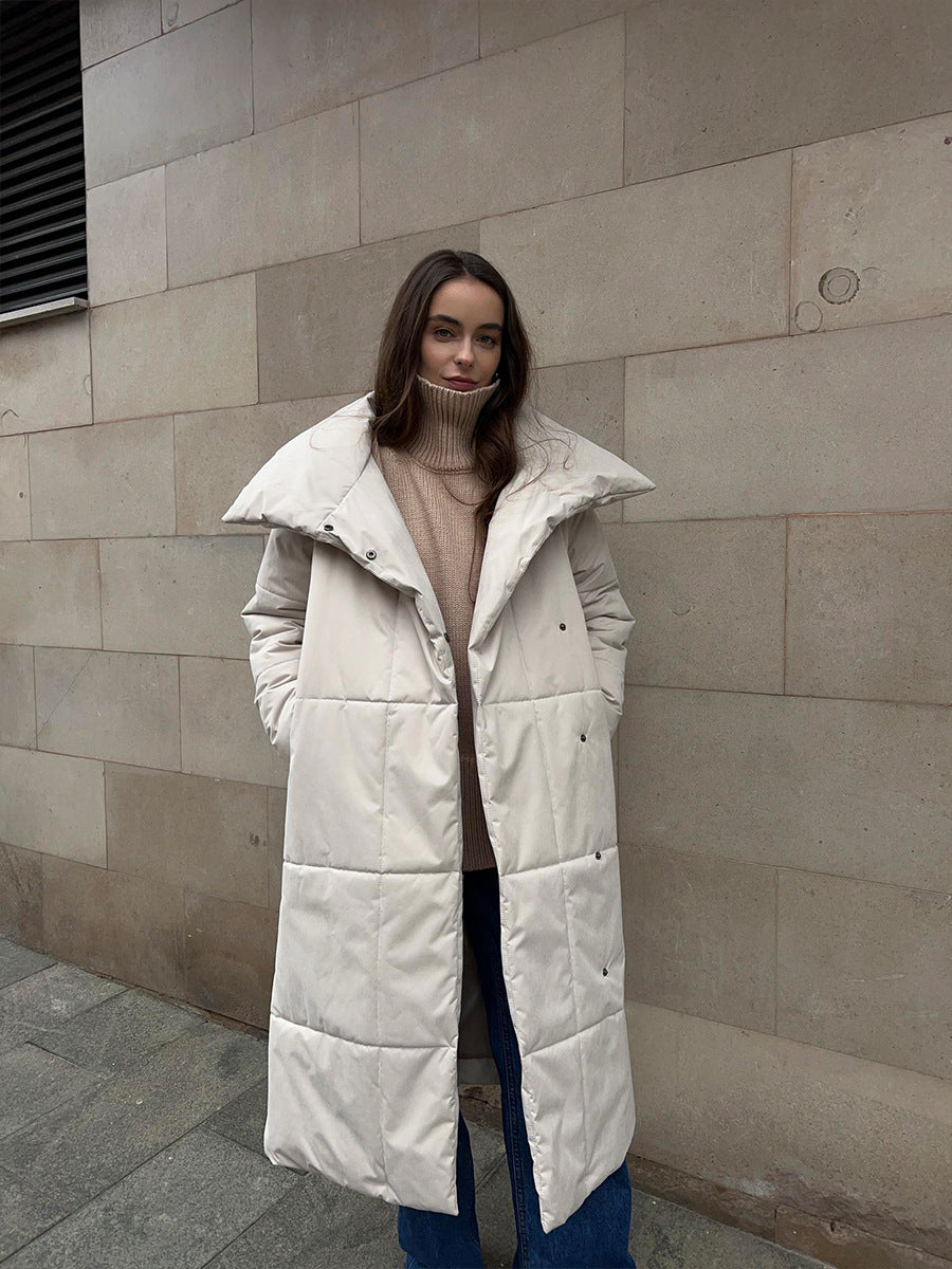Adiffu Loose Casual Warm Long Stand-up Collar Cotton-padded Jacket