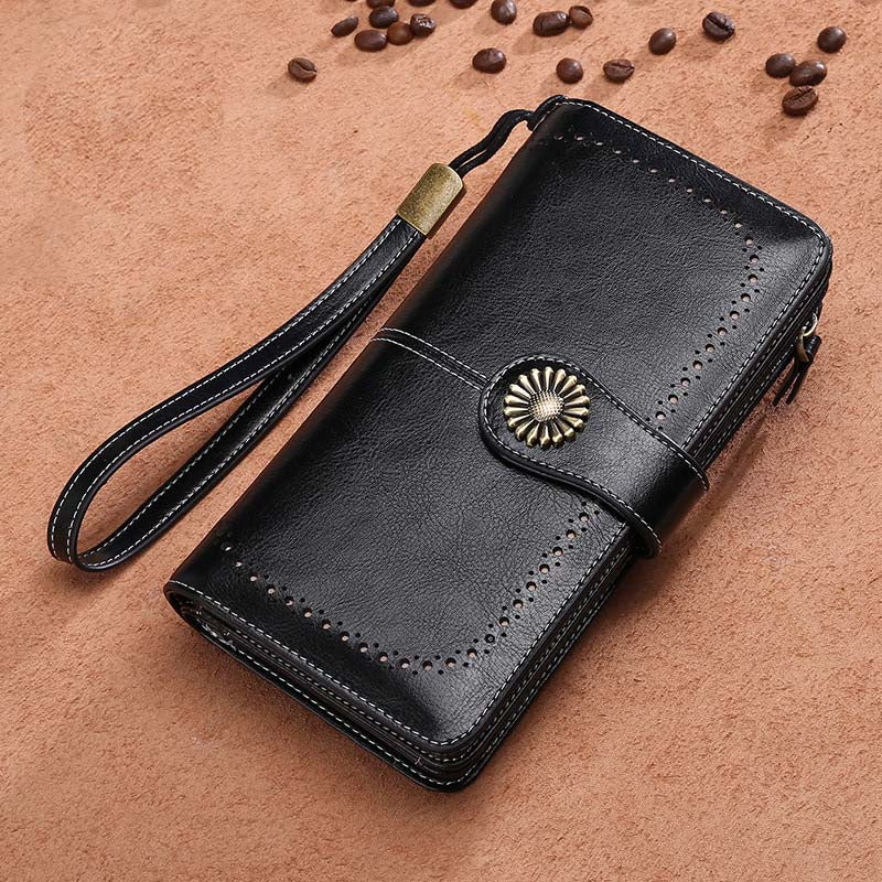 Adiffu Women's Anti-magnetic Purse Cowhide Wallet Large Capacity Clutch Bag