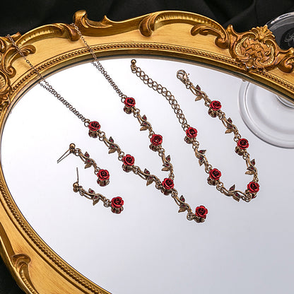 Adiffu Vintage Romantic Red Rose Jewelry Set