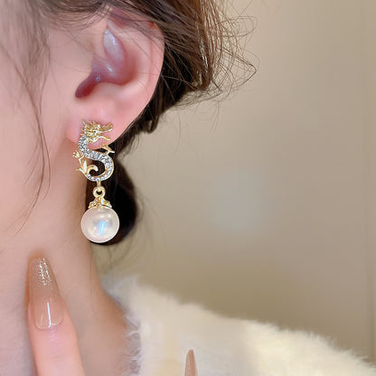 Adiffu Dragon Artificial Pearl Earrings
