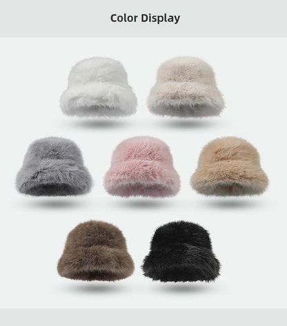 Adiffu Thick Pot Hat With Wide Eaves Solid Color Long Wool Hat