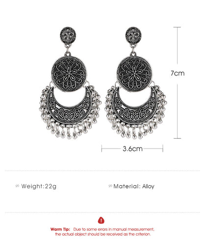 Adiffu Vintage Hollow Crescent Tassel Earrings