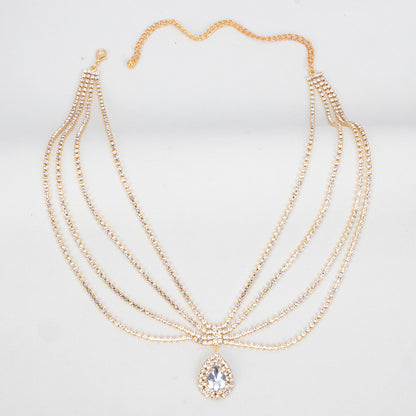 Adiffu Boho Chic Water Drop Sparkling Rhindiamonds Bridal Hair Chain