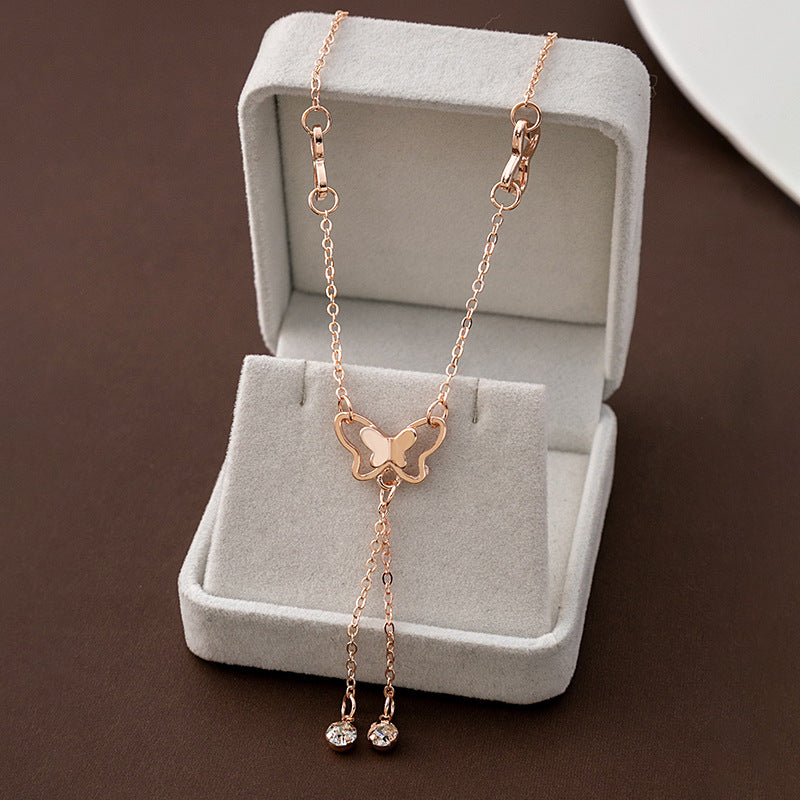 Exquisite Hollow Butterfly Diamond Fringed Anklet